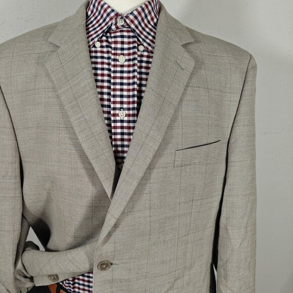 Calvin‎ Klein Men's Sport Coat Blazer Two Button Taupe Grayish Plaid Wool Sz 46L - Picture 3 of 16